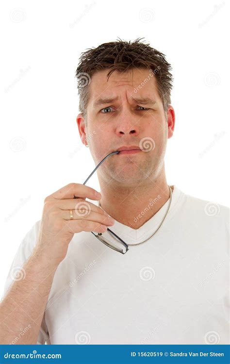 Man Is Holding Glasses In Mouth Stock Image Image Of Posing Holding