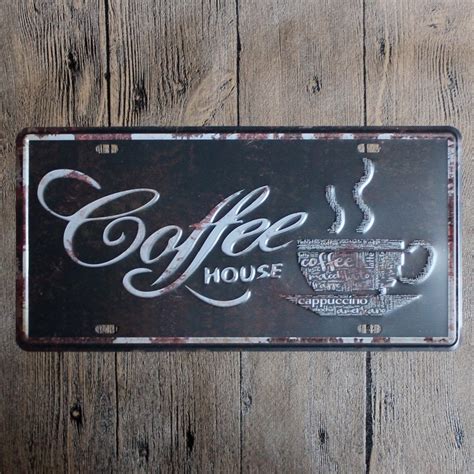 Coffee House Decor Tin Signs Metal License Plate Antique Metal Tin