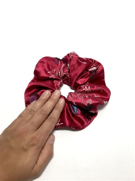 Red Floral Scrunchie Unique Floral Hair Ties Upcycled Etsy Floral