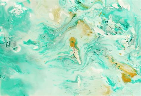 Abstract Marble Pastel Mint Blue White Gold Color Paint