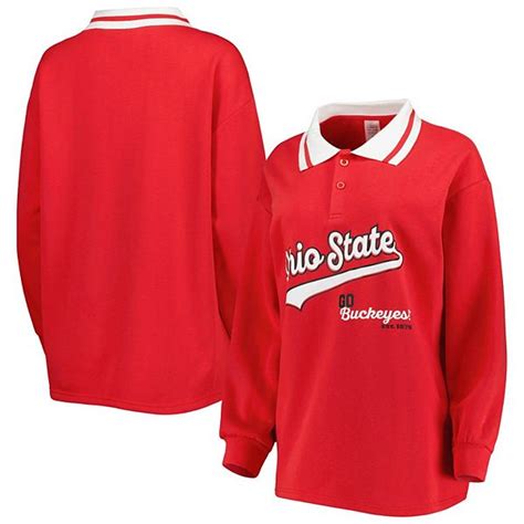 Women S Gameday Couture Scarlet Ohio State Buckeyes Happy Hour Long Sleeve Polo
