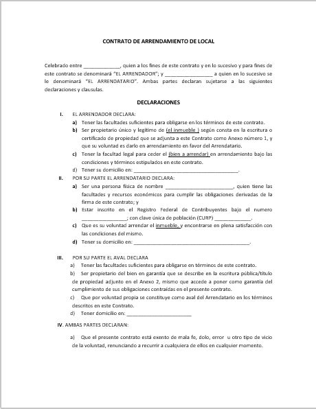 Modelo Contrato De Arrendamiento Local Comercial Word Actualizado