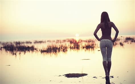 Wallpaper Women Topless Leggings Back The Gap Sunset X