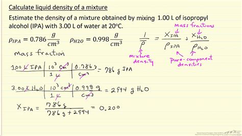 The mass of the salt and the mass. Calculate Liquid Density of a Mixture - YouTube