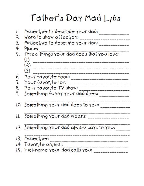 Fathers Day Mad Lib Craft Fiesta Fathers Day Fathers Day Crafts