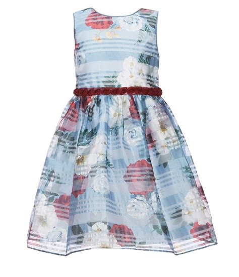 Laura Ashley Little Girls 2t 6x Floral Stripe Burnout Fit And Flare