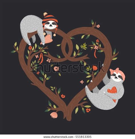 Vector Funny Sloths On Heart Shaped Stock Vector Royalty Free