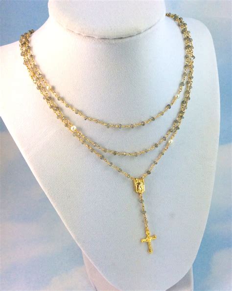 Rosary Necklace Gold Filled Labradorite Gemstones With Etsy