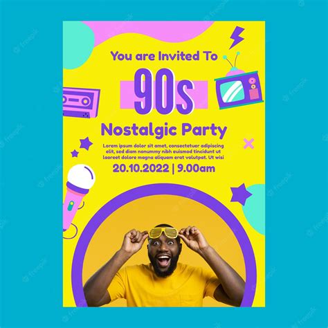Free Vector Hand Drawn Dynamic 90s Party Invitation Template