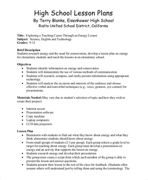 Sample Lesson Plan In English For High School Lesson Plan In English