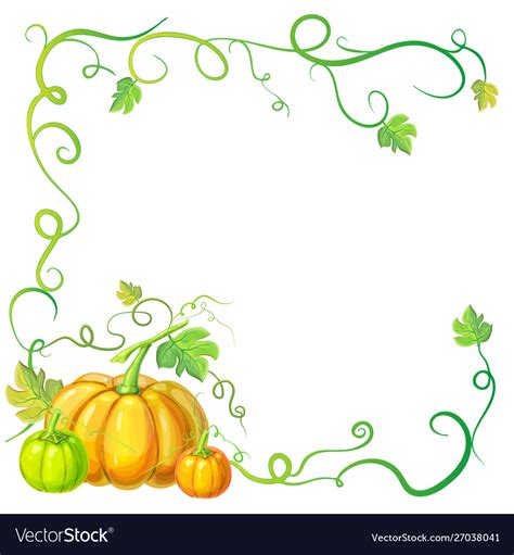 Autumn Frame With Pumpkins And Vines Leaves Vector Image