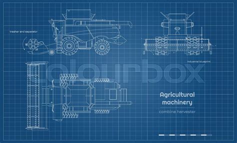 Outline Blueprint Of Combine Harvester Side Front And Top View Of