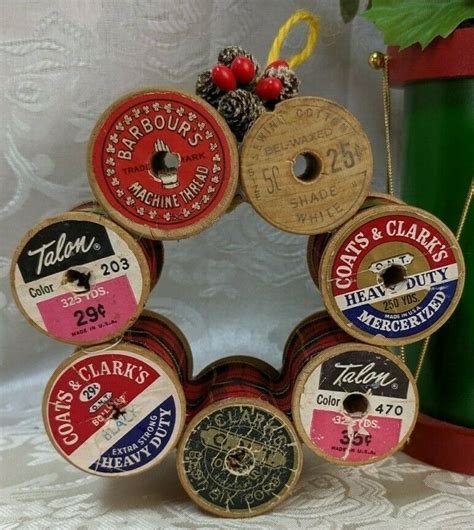 Vintage Thread Spool Mini Wreath Christmas Ooak Assemblage Decoration