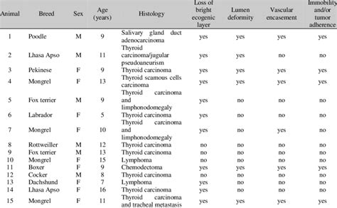 Distribution Of Sonographic And Histology Findings In 15 Dogs With
