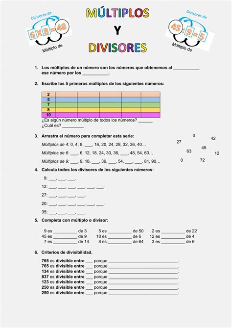 Actividad Online De Múltiplos Y Divisores Para 5º De Primaria Puedes