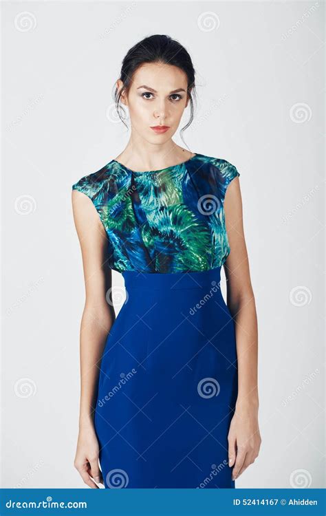 Fashion Photo Of Young Magnificent Woman In A Blue Dress Stock Image Image Of Background