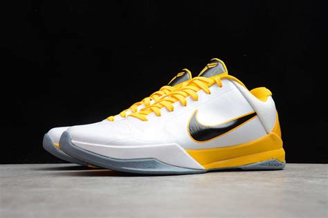 Nike Zoom Kobe V Summite White Black Yellow Basketball Shoes 386430 104
