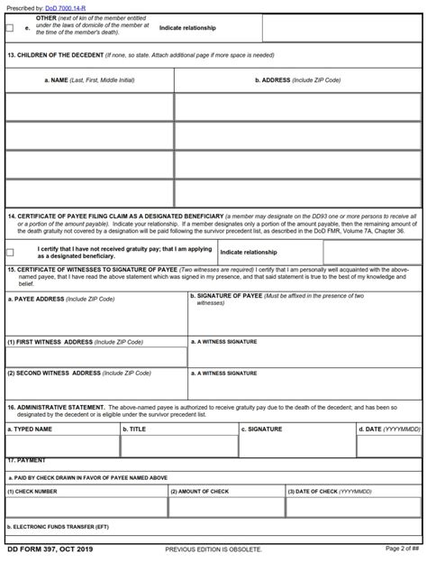 Dd Form 397 Claim Certification And Voucher For Death Gratuity