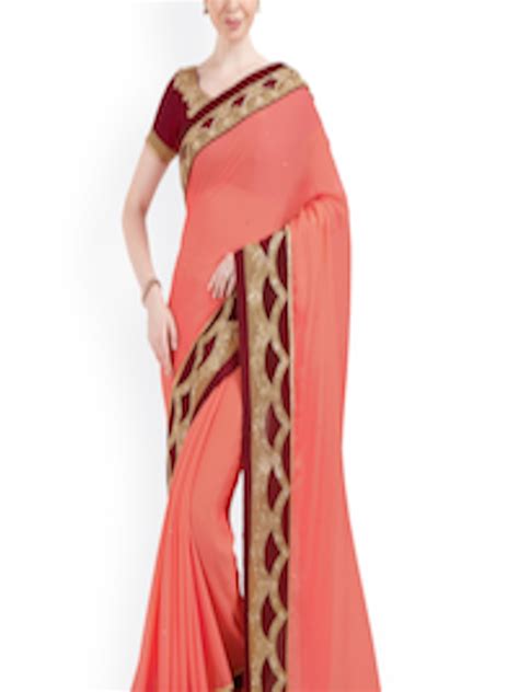 Buy Indian Women Orange Solid Pure Chiffon Saree Sarees For Women 2398123 Myntra