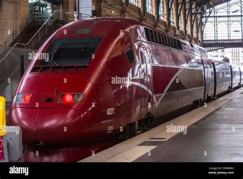Paris France Tgv Bullet Train To Brussels In Train Station Stock