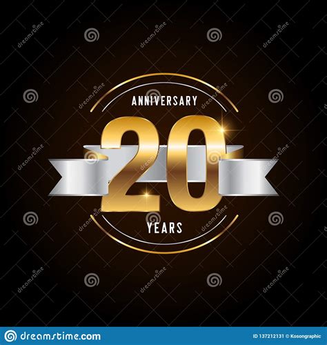 20 Years Anniversary Celebration Logotype Golden Anniversary Emblem