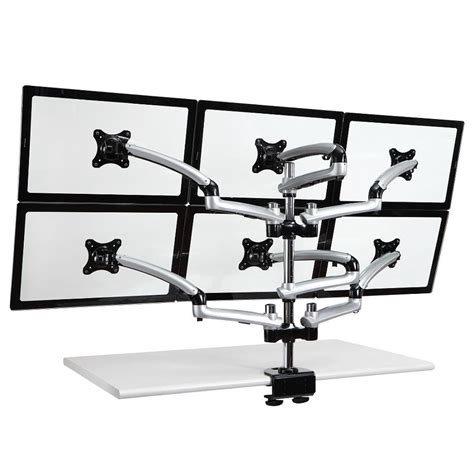 6 Monitor Stand 3x2 W Spring Arms Silver