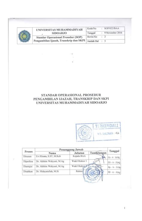 Pdf Standar Operasional Prosedur Pengambilan Ijazah Transkrip Baa