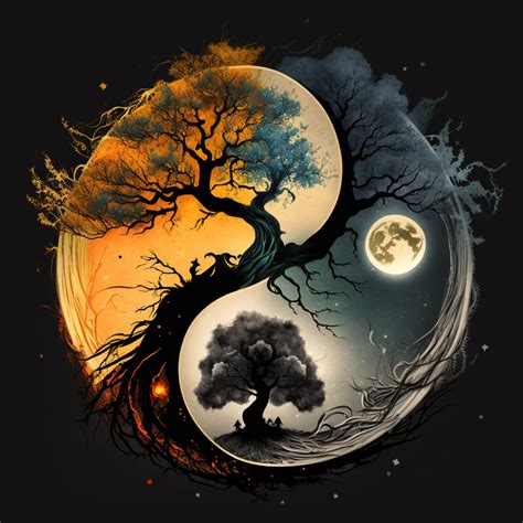Tree Of Day And Night In 2023 Yin Yang Art Tree Of Life Art Art