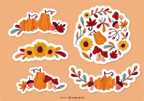 Fall Floral Sticker Pack Vector Download