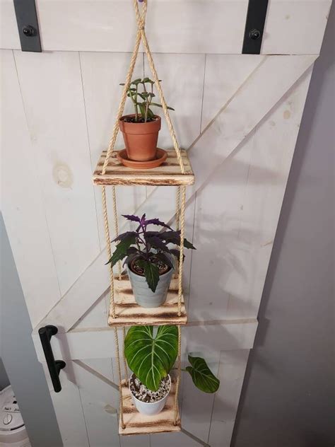 Rustic 3 Tier Adjustable Height Hanging Plant Shelves Plants Etsy