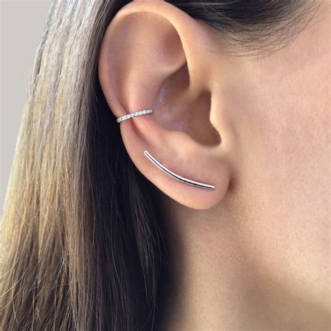 Sterling Silver Ear Climber Ear Crawler Curved Bar Earrings Etsy