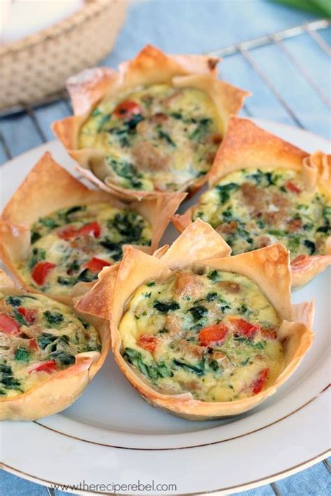 Mini Quiche Made With Wonton Wrappers That Are Less Than 100 Calories