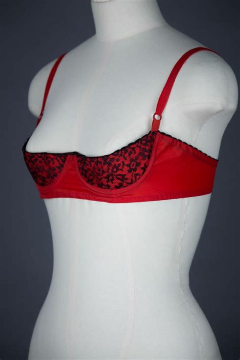 red nylon and lace padded quarter cup bra by la parisienne the underpinnings museum
