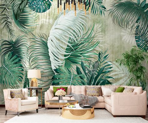 Tropical Leaf Self Adhesive Wall Mural Minimalist Removable Etsy