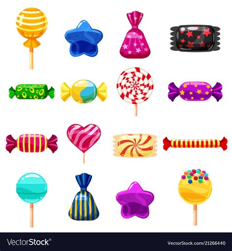 Set Single Cartoon Candies Lollipop Candy Vector Image