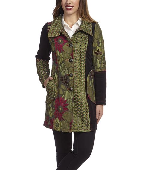 Dislay Paris Green Floral Patchwork Coat Zulily Coats For Women