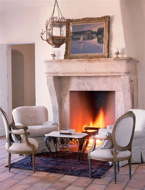 Antique Limestone Fireplace French Country Bedrooms French Country