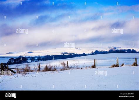 A Sunny Snowy Winter Landscape View Or Scene Looking Towards Cherhill
