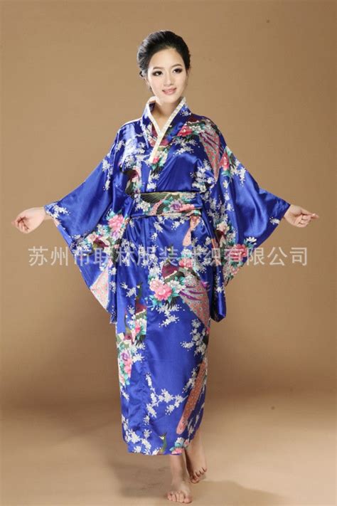 Japanese Kimono Vintage Yukata Haori Costume Retro Geisha Dress Obi Cosplay Gown Blue In Asia