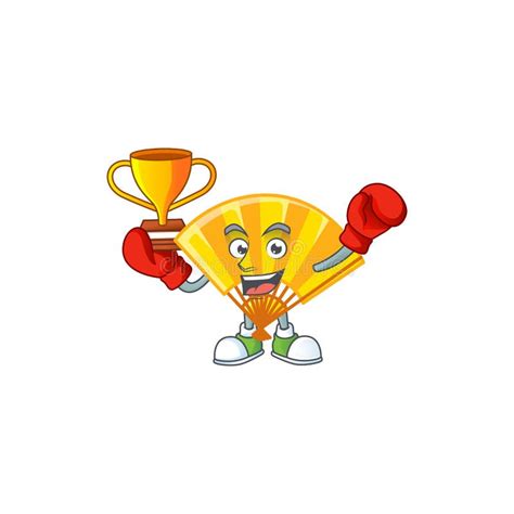 Fantastic Boxing Winner Of Gold Chinese Folding Fan In Mascot Cartoon