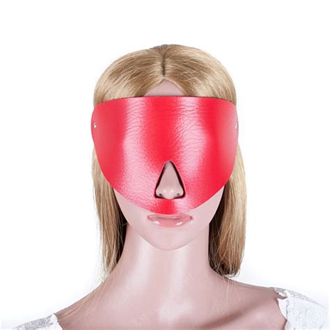 Red Blindfold Mask Sandm Pu Leather Bondage Restraints Erotic Toys