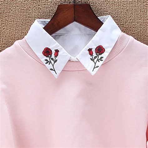 Fashion Women Floral Embroidery Collars White Shirt Pointed Detachable