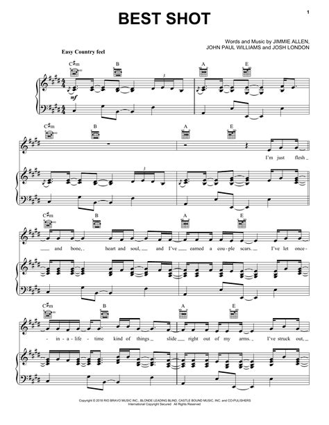 We may have different interests and we all may look different but all of us still bleed, have heart breaks and reasons to smile. Jimmie Allen "Best Shot" Sheet Music PDF Notes, Chords ...