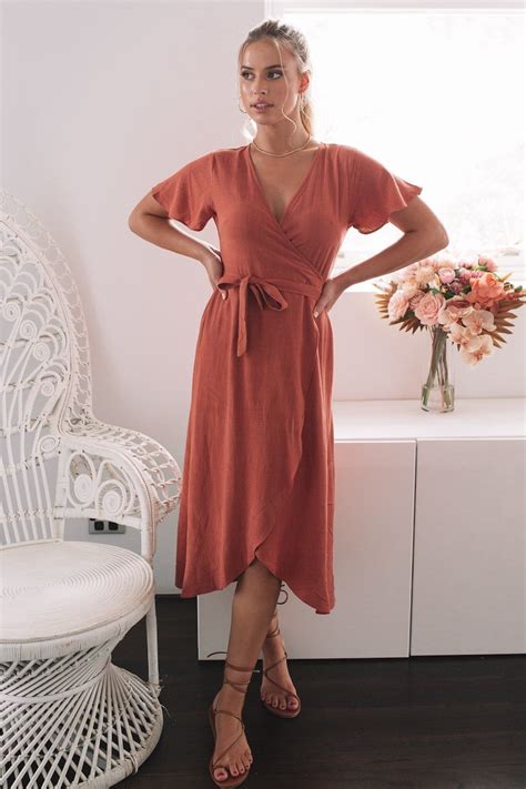 Tended Dress Rust Rust Dress Rust Color Dress Wrap Dress Outfit