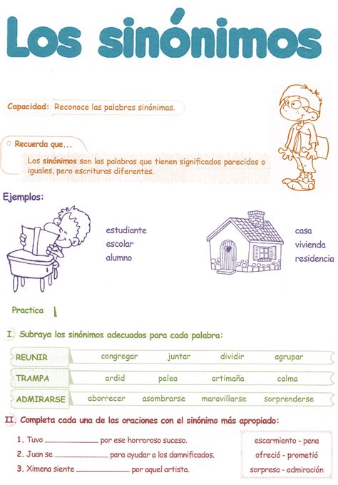 Sinónimos Para Niños 4° Grado Primaria Razonamiento Verbal