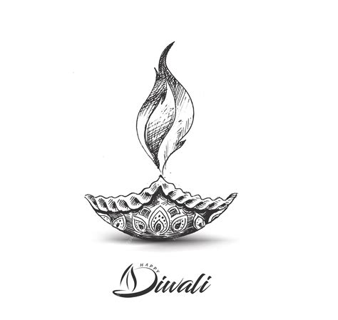 Premium Vector Oil Lamp Diya Diwali Festival Hand Drawn Sketch