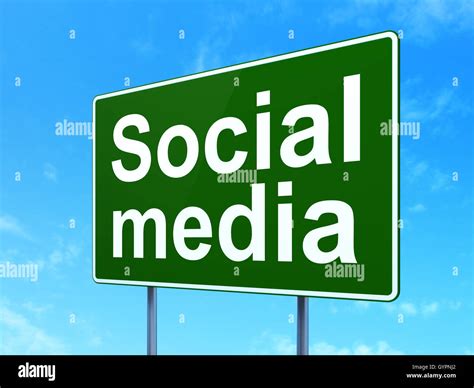Social Network Concept Social Media On Road Sign Background Stock