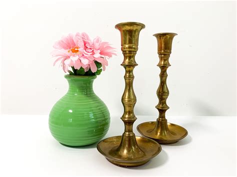 Pair Vintage Brass Candlesticks Matching Set Of 2 Of Brass Candle