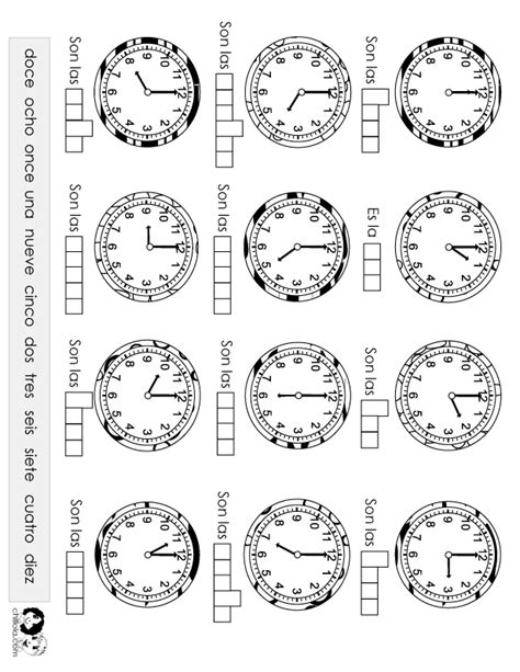 Spanish Telling Time Worksheets
