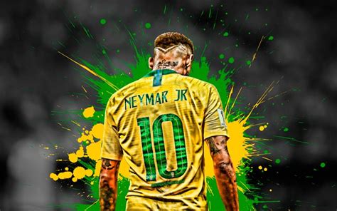 We have an extensive collection of amazing background images carefully chosen by our community. Download wallpapers 4k, Neymar, back view, green and yellow blots, Brazil National Team ...